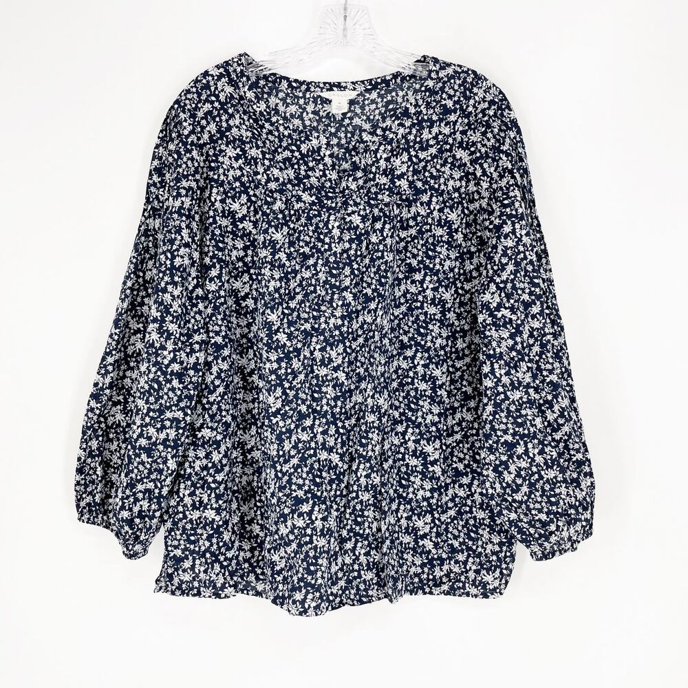 Caslon 100% Cotton Long Sleeve Floral Top Size 2X